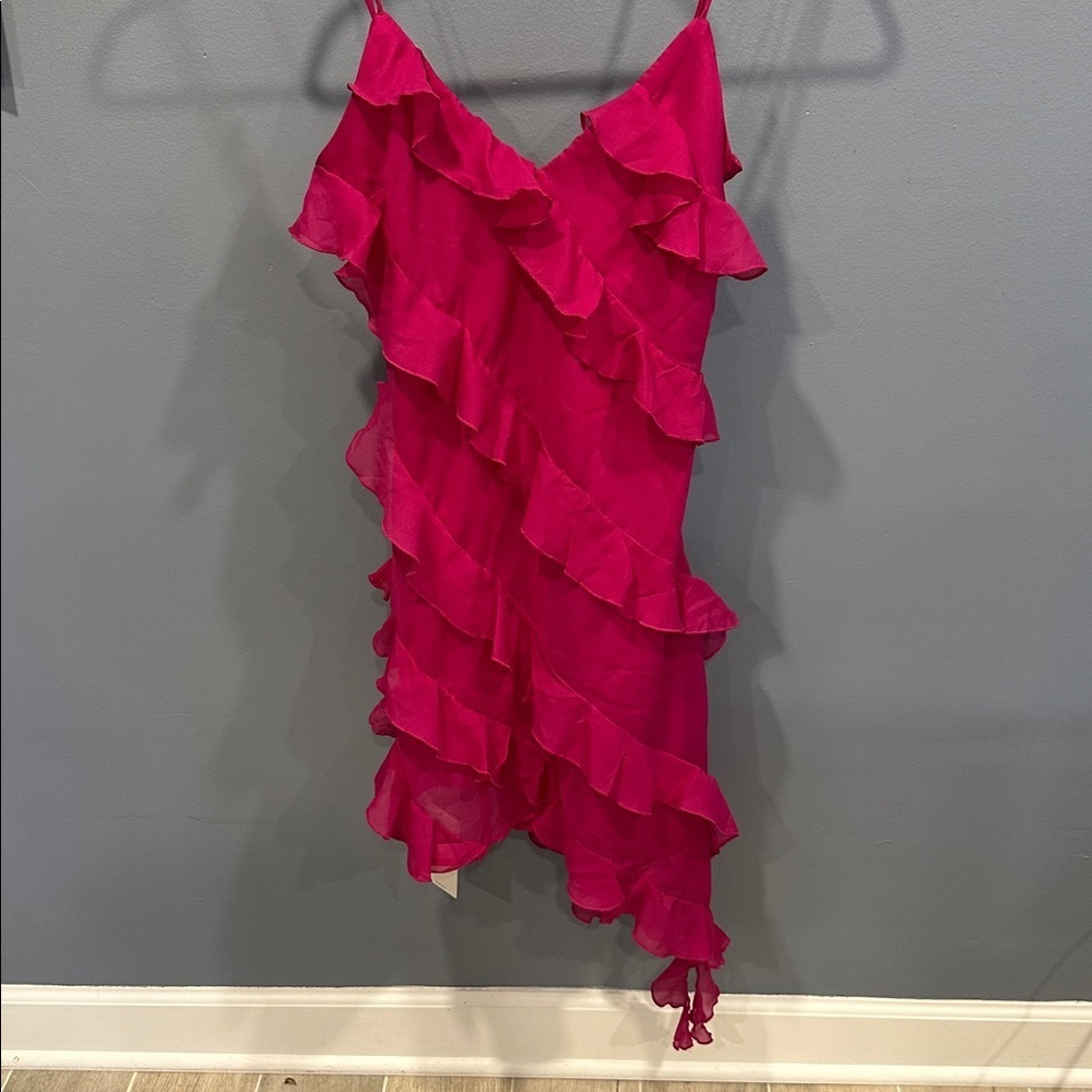 NWT Abercrombie All-Over Ruffle Mini Dress, pink Size Medium - Picture 3 of 8